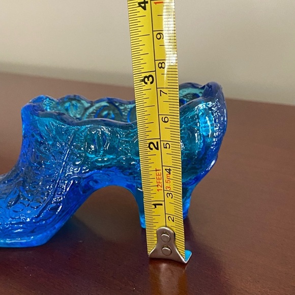 Vintage Vibrant Blue Glass Shoe Cabbage Rose By Kanawha Glass Co. - Picture 8 of 8